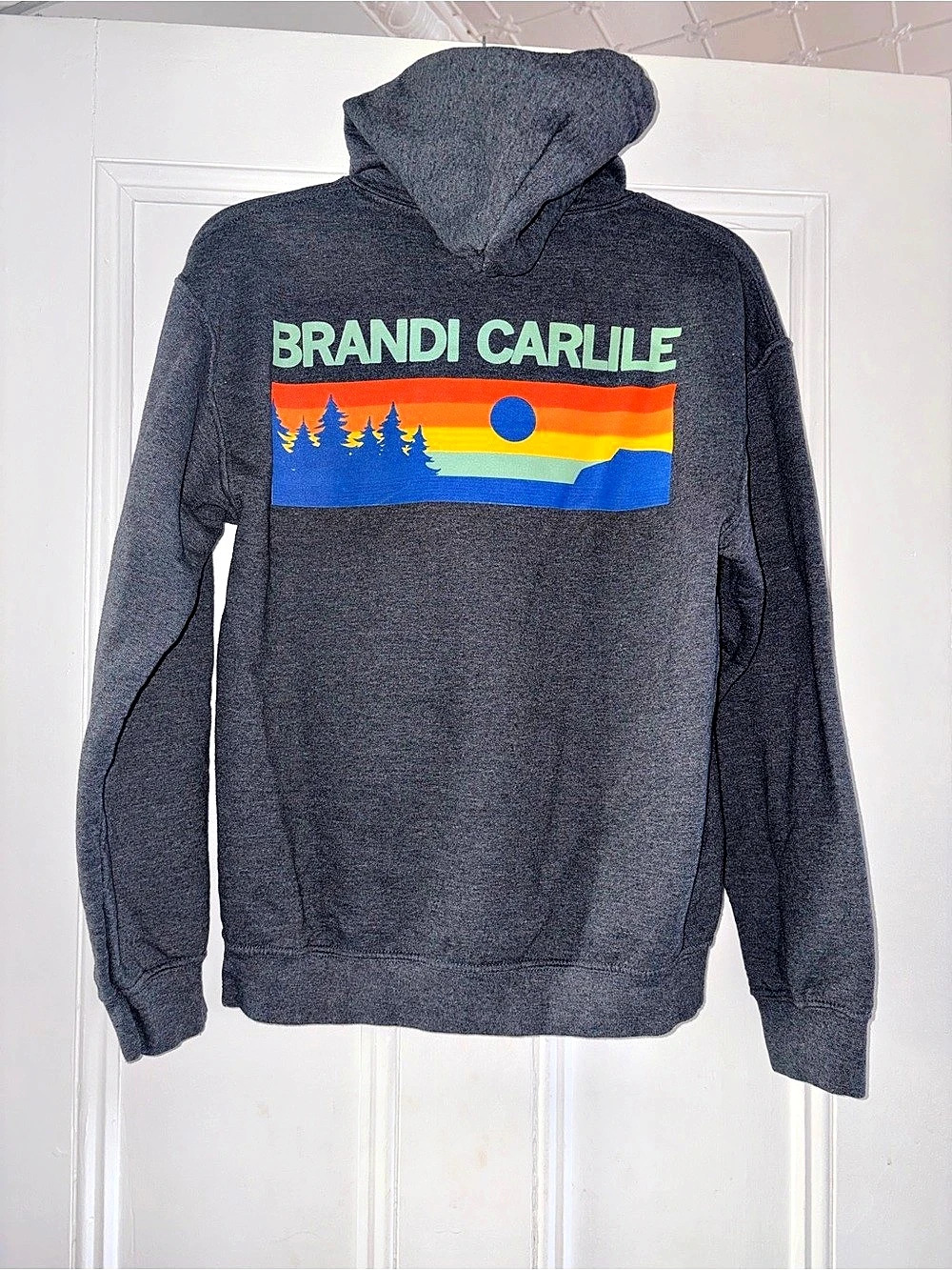 Brandi Carlile Mountain and Sun Hoodie Graphic Pullover in Gray